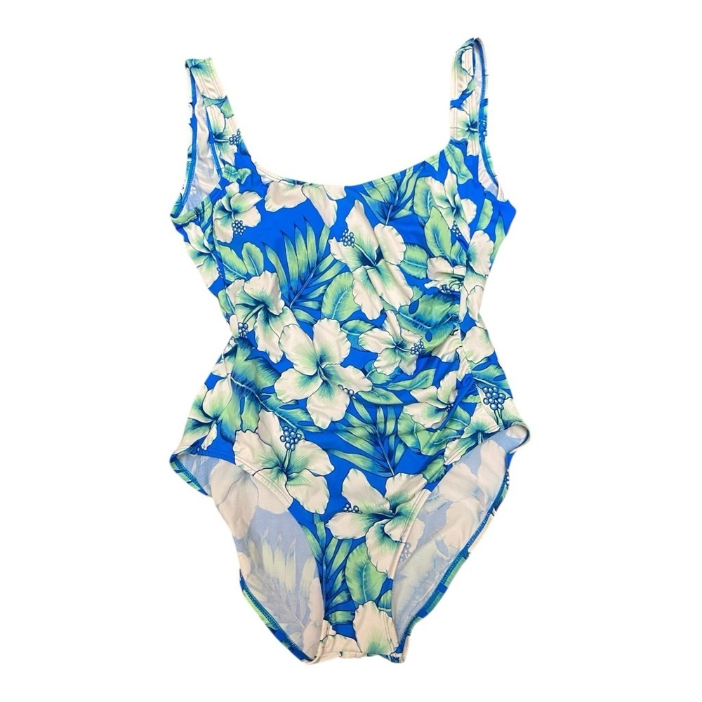 Ultimate Vintage Hawaiian Print One Piece Swimsuit Luau Blue Tropical